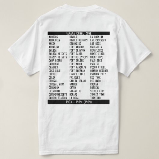 パナマ運河ゾーンの場所の一覧 Tシャツ (デザイン裏面)