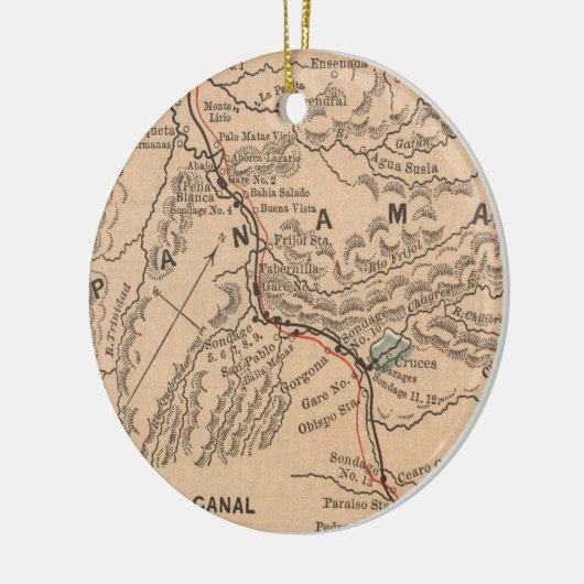パナマ運河(1885年)のヴィンテージの地図 セラミックオーナメント (左)