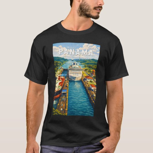 パナマ イラスト 旅行 アート ヴィンテージ Tシャツ (正面)