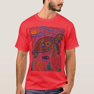 パナマ・クナのモラアートにインスパイアされたウミガメ Tシャツ