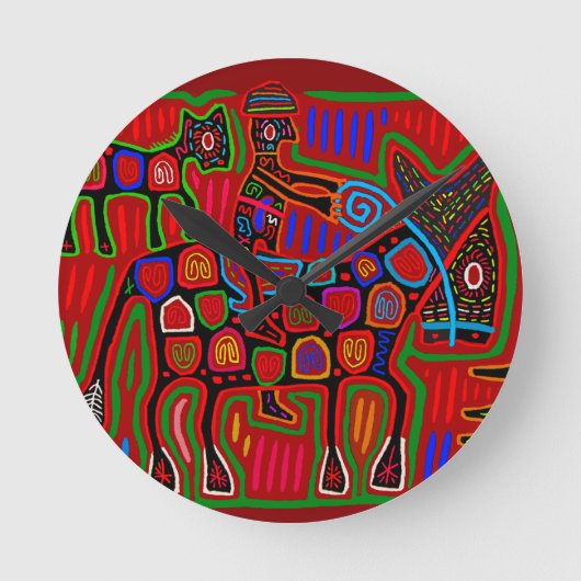 パナマ・モラ – カウボーイに乗って馬を救う ラウンド壁時計 (正面)