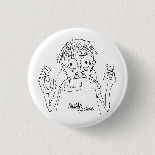 パニックに陥った漫画のキャラクター 缶バッジ (正面)