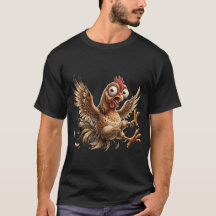 パニック寸前のニワトリの面白可笑しいキャラクターTシャツ