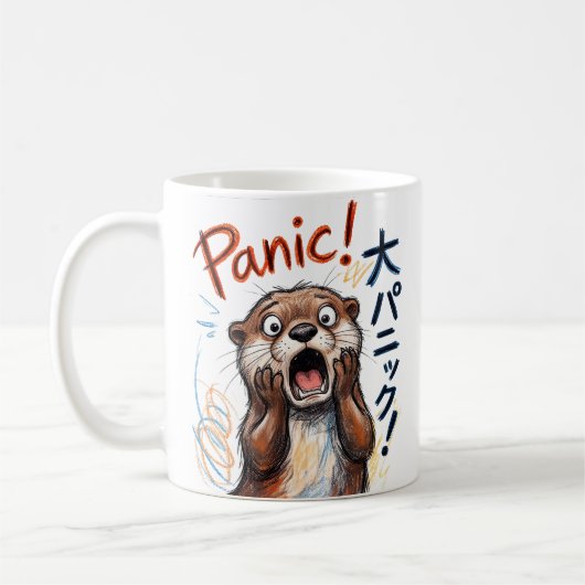 パニック寸止めカワウソの面白いミーム コーヒーマグカップ (左)