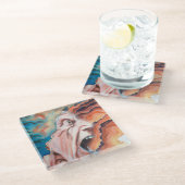 パニック波の油絵 ガラスコースター (アングル)