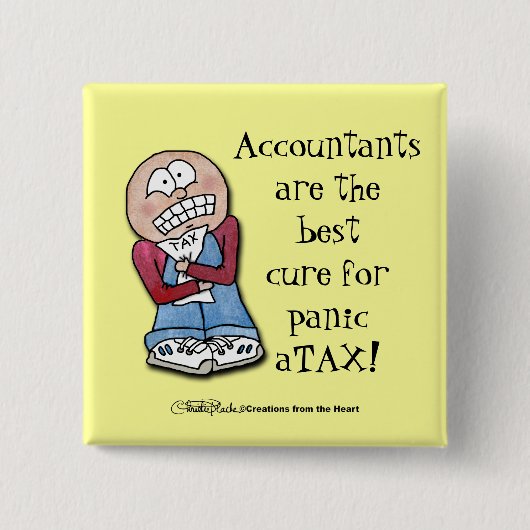 パニック税! 缶バッジ (正面)