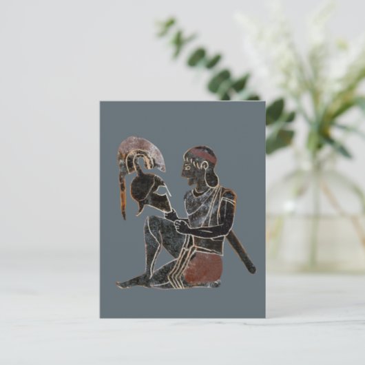 パノプライ – 古代ギリシャのホプライト兵士が座って ポストカード (スタンド正面)