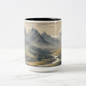 パノラマの山の景色 ツートーンマグカップ (中央)