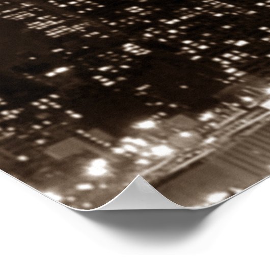 パノラマセピアブラウンニューヨークシティナイトアートワーク ポスター (角)