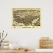 パノラマバードズアイビューポーツマスNH 1877 ポスター (キッチン)