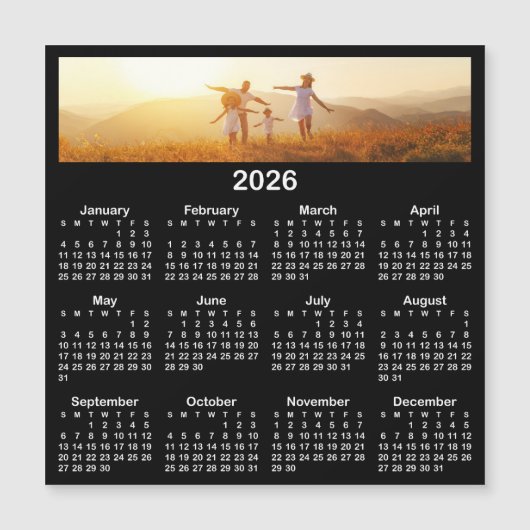 パノラマ写真 白黒 2026年 マグネットカレンダー (正面)