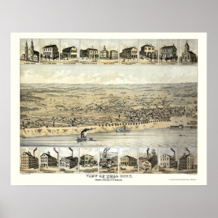 パノラマ式の地図- 1870年代の都市を、言って下さい ポスター