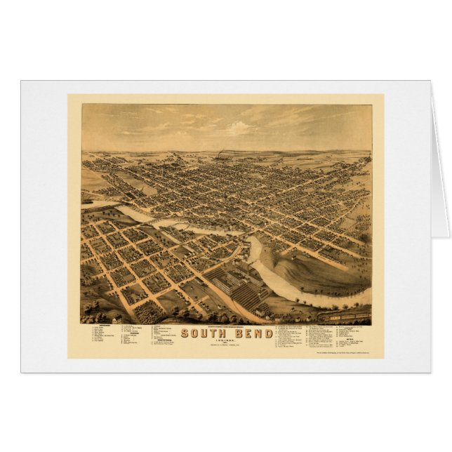 パノラマ式の地図- 1874年のSouth Bend、 (正面横)