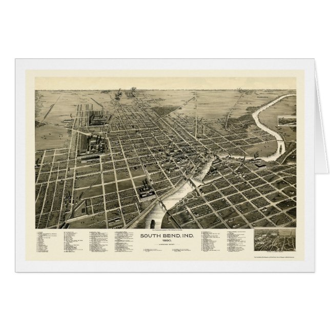 パノラマ式の地図- 1890年のSouth Bend、 (正面横)