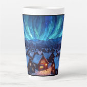 パノラマ ステンドグラス 冬の村 カフェラテマグ (正面)