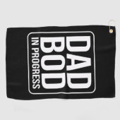 パパおもしろいボッド・イン・プログレス・ユーモア・ファーザーズ・デイ・ブラック ゴルフタオル (横)