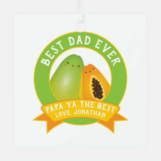 パパおもしろいヤ可愛い最高の父と息子の写真 メタルオーナメント (正面)