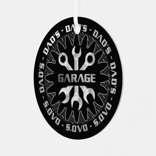 パパがこのガレージクリスマスを愛する メタルオーナメント (正面左)