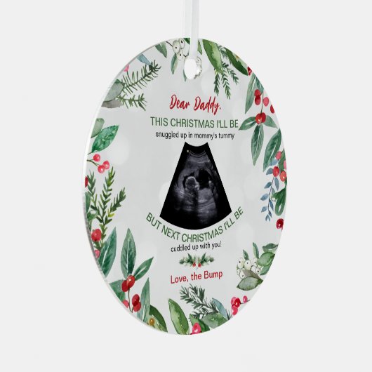 パパがクリスマス妊娠のお知らせ メタルオーナメント (正面右)