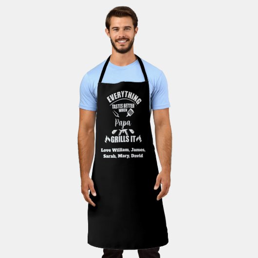 パパが焼くと何でもおいしい エプロン (着用した状態)