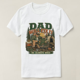 パパが直してくれる、いつものさ おもしろキャンプデザイン Tシャツ