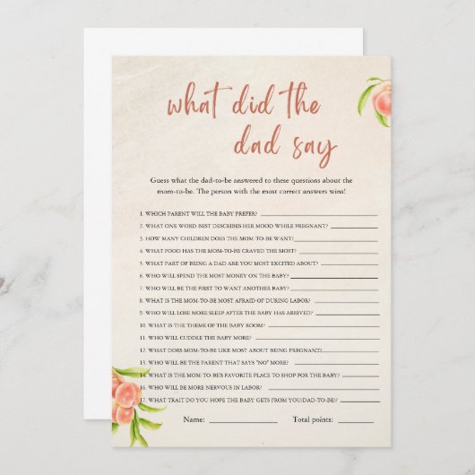 パパが赤ちゃんシャワーゲームカードと言ったこと 招待状 (正面/裏面)