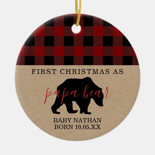 パパくまのオーナメントの初めてのクリスマスのパパ セラミックオーナメント (正面)