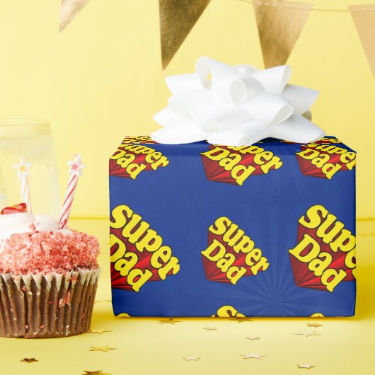 パパすごいレッドイエローブルーファーザーズデイスーパーヒーロー ラッピングペーパー (誕生日パーティー)