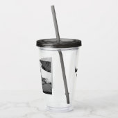 パパで愛犬を嗅ぎ回る白黒の写真 アクリルタンブラー (左)