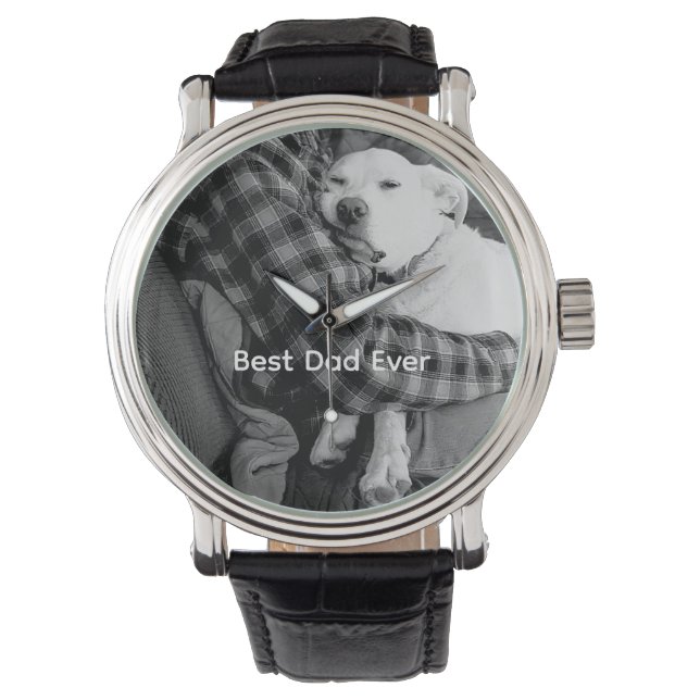 パパで愛犬を嗅ぎ回る白黒の写真 腕時計 (正面)