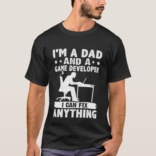 パパとゲーム開発者は何でも修正できる Tシャツ (正面)