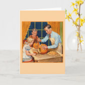 パパと一緒に楽しむレトロなハロウィンのカボチャの彫刻 カード (黄色い花)