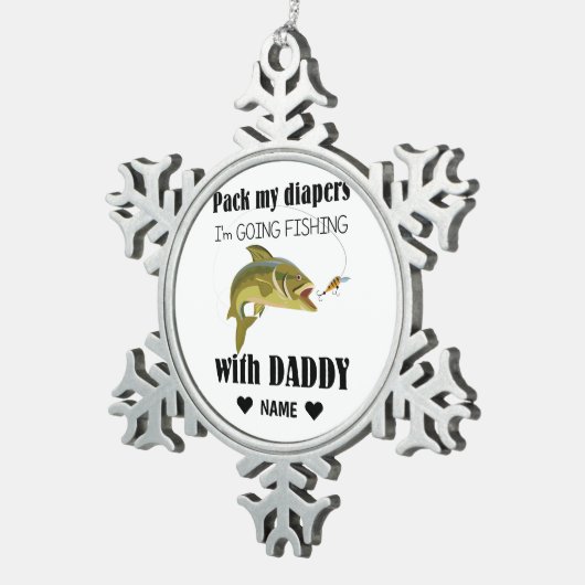 パパと一緒に魚釣りに スノーフレークピューターオーナメント (右)