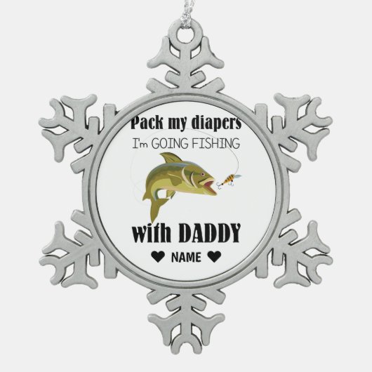 パパと一緒に魚釣りに スノーフレークピューターオーナメント (正面)