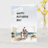 パパと二人の子供がビーチ父の日にストール カード (黄色い花)