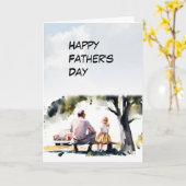 パパと娘が父の日のベンチで一緒に カード (黄色い花)