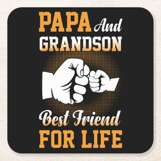 パパと孫最高のの友人 スクエアペーパーコースター (正面)