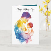 パパと彼の息子シルエットの父親の日の折り畳み カード (黄色い花)