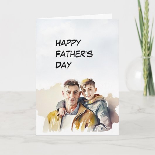 パパと息子が父の日曜日券を取る サンキューカード (正面)