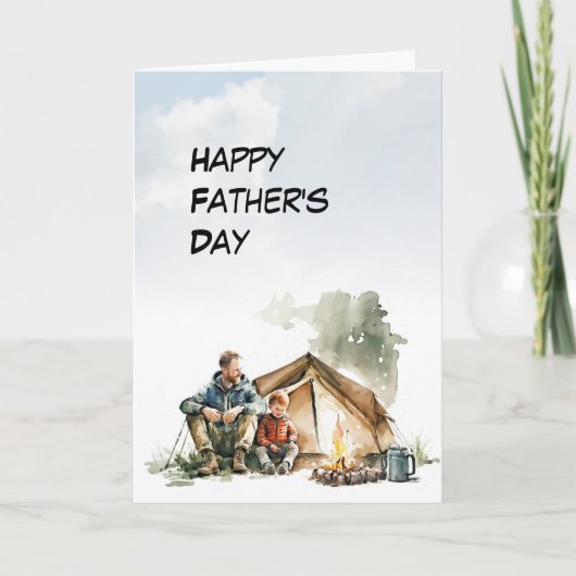 パパと息子共有テントキャンピングファーザーズデイカード サンキューカード (正面)