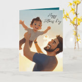 パパと息子遊の父の日の折り畳みカード カード (黄色い花)