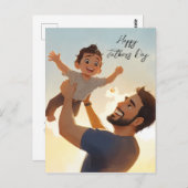 パパと息子遊の父の日の折り畳みカード ポストカード (正面/裏面)