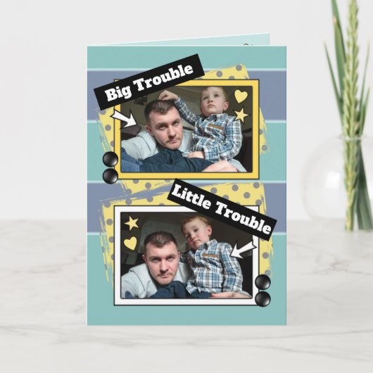 パパと私の緑と黄色の写真 カード (正面)