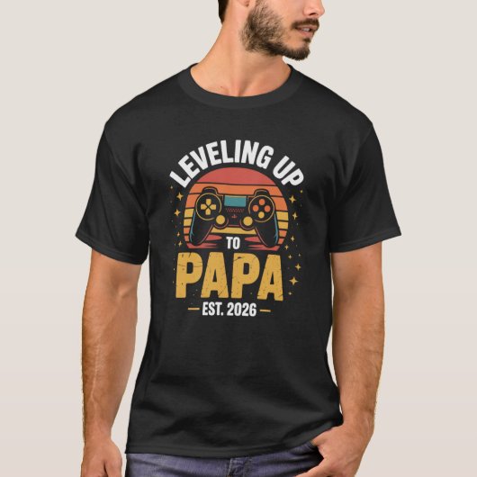 パパになるレベルアップ 2026年 おもしろゲーマーパパ Tシャツ (正面)