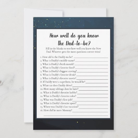 パパになる人を一番よく知っているのは誰？ベイビーシャワーゲーム 招待状 (正面)