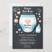 パパになる人を祝福!ピンクとブルーのおむつとワイプのベビーシャワー 招待状 (正面)