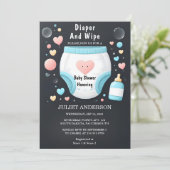 パパになる人を祝福!ピンクとブルーのおむつとワイプのベビーシャワー 招待状 (スタンド正面)