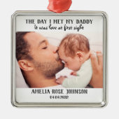 パパに会った日の写真新しい父の贈り物 メタルオーナメント (正面)
