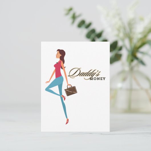 パパのお金、かわいい&サッシー10代の女の子おもしろい、 ポストカード (スタンド正面)