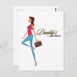 パパのお金、かわいい&サッシー10代の女の子おもしろい、 ポストカード